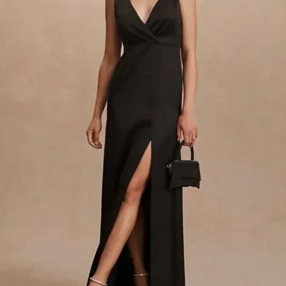 BHLDN PIPER SATIN BRIDESMAIDS DRESS SLIT - Picture 2 of 6